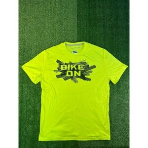 Nishiki Mens Neon Yellow Bike On Graphic Cycling Performance T-Shirt Size Medium